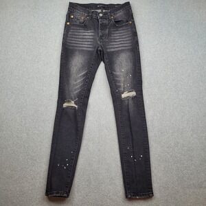 Purple Brand P001 Slim Jeans Mens 28x30 Black Distressed Paint Splatter